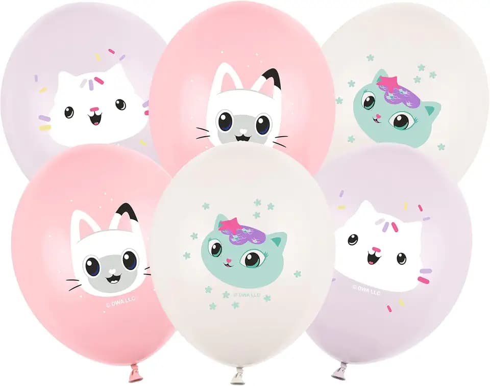 Luftballons Gabby's Dollhouse 30cm 6er Set - Ballons für Helium oder Luft - Latexballons Partydeko zum Mädchen - Ballonset Geburtstagsdeko - Pastell Rosa Lila Gelb