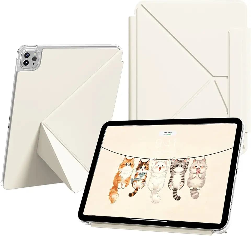 iPad Pro 11 Case 2022/2021/2020 (4th/3rd/2nd Gen) - Dynamic Folio Stand with 8+ Adjustable Angles, Magnetic Cover with Apple Pencil Holder, Corner Protection, Auto Sleep/Wake, White Cream