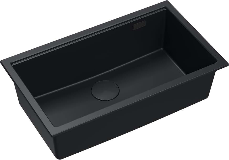 QUADRON Spüle Einbeckenspüle Granitspüle Küche | Größe 70 x 37 x 23,5 cm Farbe: Pure Carbon | LOGAN 110 Einzelbecken Küchenspüle | Granit Spülbecken | Unterbaubecken Schrankunterbau ab 80 cm