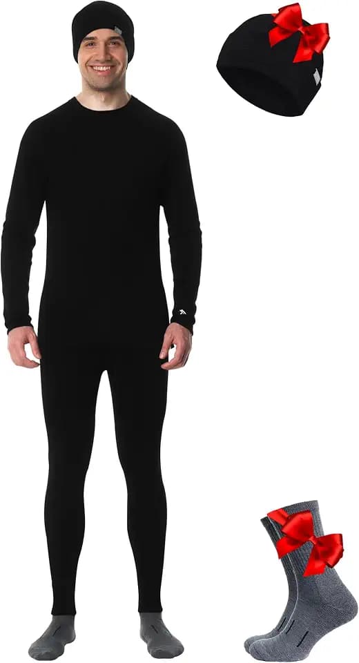Merino.tech 100% Merino Unterwäsche Herren Set Langarm & Unterhose + Mütze