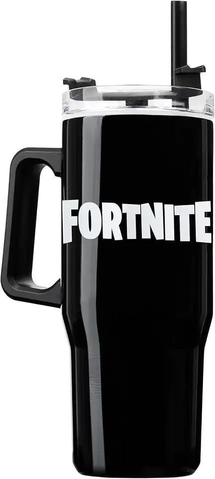 Fortnite Trinkbecher mit Deckel und Strohhalm 940ml, Thermobecher mit Henkel Doppelwandig Isoliert, Hält 17h Kalt, 8h Heiß & 45h Eisgekühlt