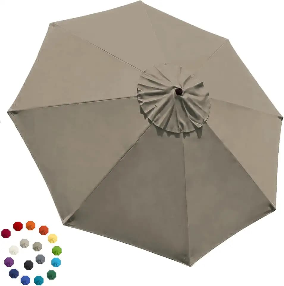 EliteShade USA 9FT Patio Umbrella Replacement Covers 8 Ribs Market Umbrella Canopy Cover (CANOPY ONLY) (Khaki)