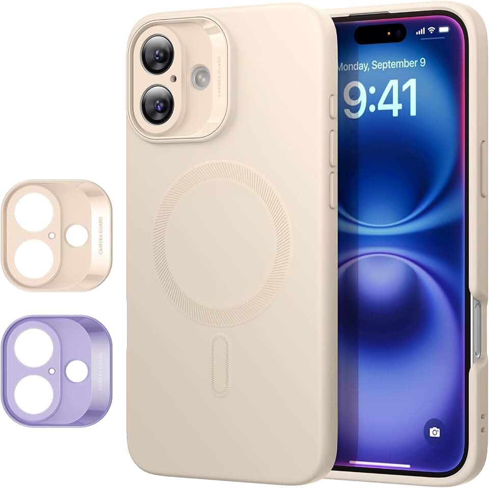 ESR für iPhone 16 Hülle mit MagSafe, Unterstützt Magnetisches Laden, Glatte Dünne Silikon iPhone 16 Handyhülle Case, Stoßfest Vollständiger Display Kameraschutz, Weiches Mikrofaserfutter, Beige