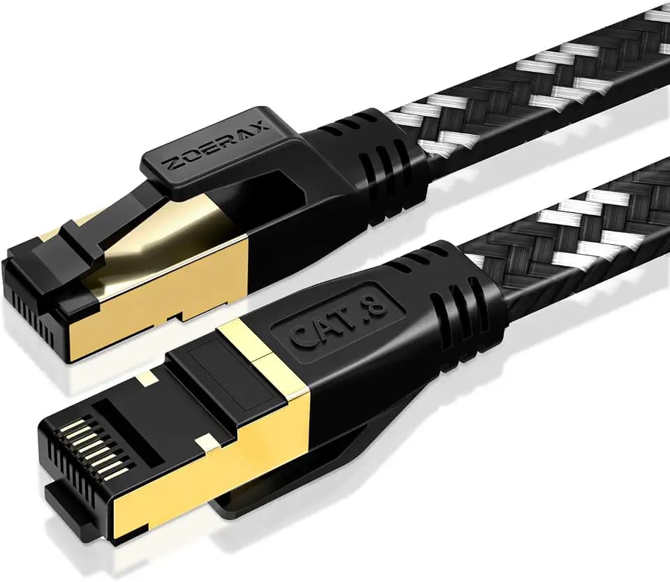 Cat 8 Ethernet Cable 3FT, Nylon Braided High Speed Network LAN Patch Cord, Flat 40Gbps 2000Mhz Internet Cable RJ45 Shielded Indoor LAN Cables Compatible for Gaming PC PS5 Xbox Modem Router