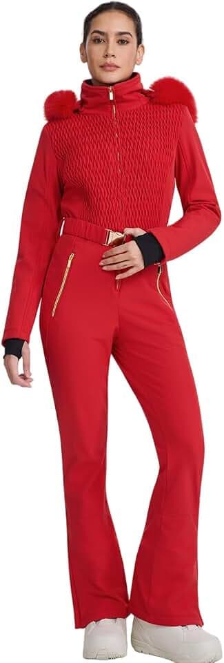 HOTIAN Damen Einteiler Skianzüge Skioverall Wasserdicht Winddicht Damen Schneeanzug Winter Warme Jumpsuit Snowboard Skisuit Mit Kapuze