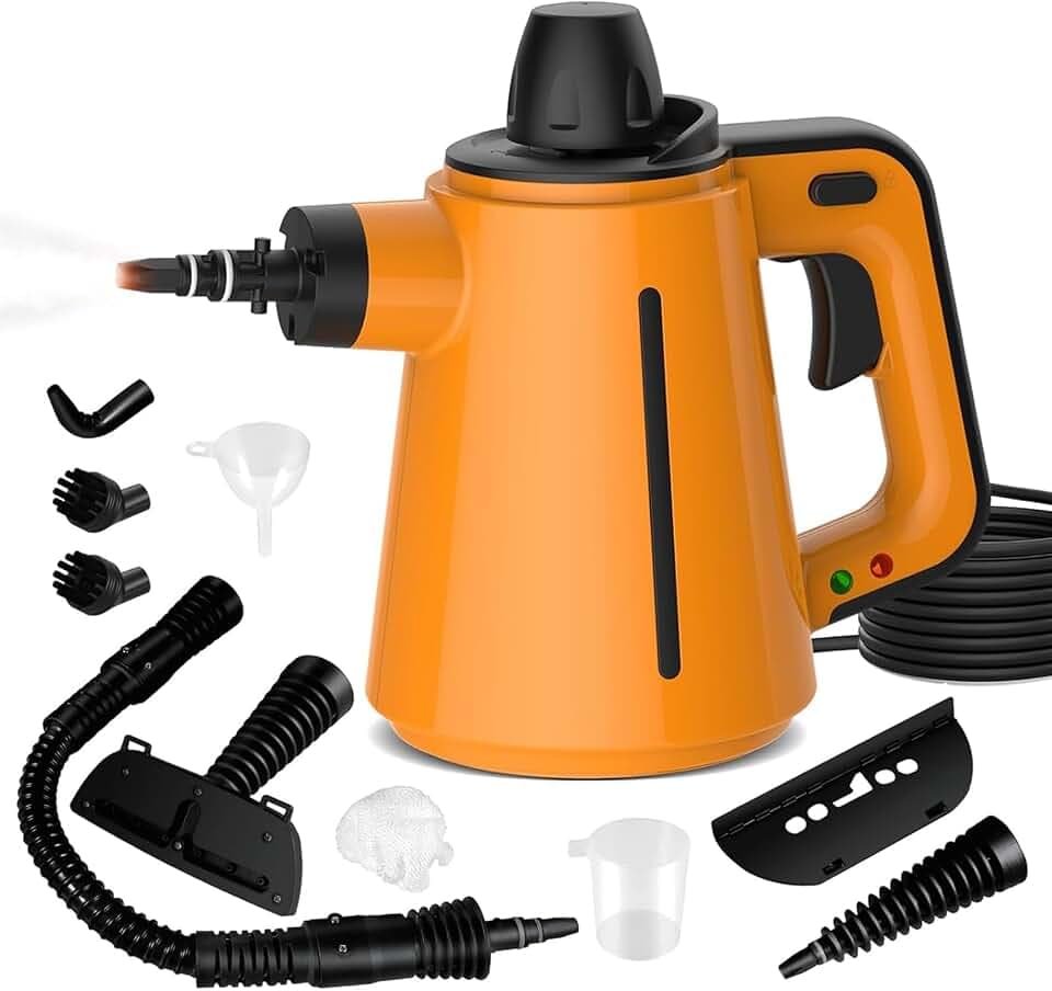 Dampfreiniger Handgerät, 1050 W Mehrzweck Handdampfreiniger 10 Aufsätzen 3,5 Bar Hochdruck Chemikalienfrei Steam Cleaner, Dampfreiniger für alles Polstermöbel Badezimmer Auto Fenster Fliesen Teppich
