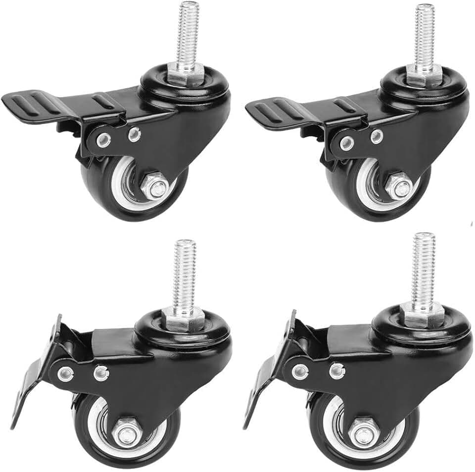 Youngine Locking 1,5 Zoll Drehgelenkrolle mit Gewindebolzen Drehrad und Bremse für Wagen, Wagen, Möbel, Transportwagen, Werkbank (Gewindezapfen: M8 * 25mm)