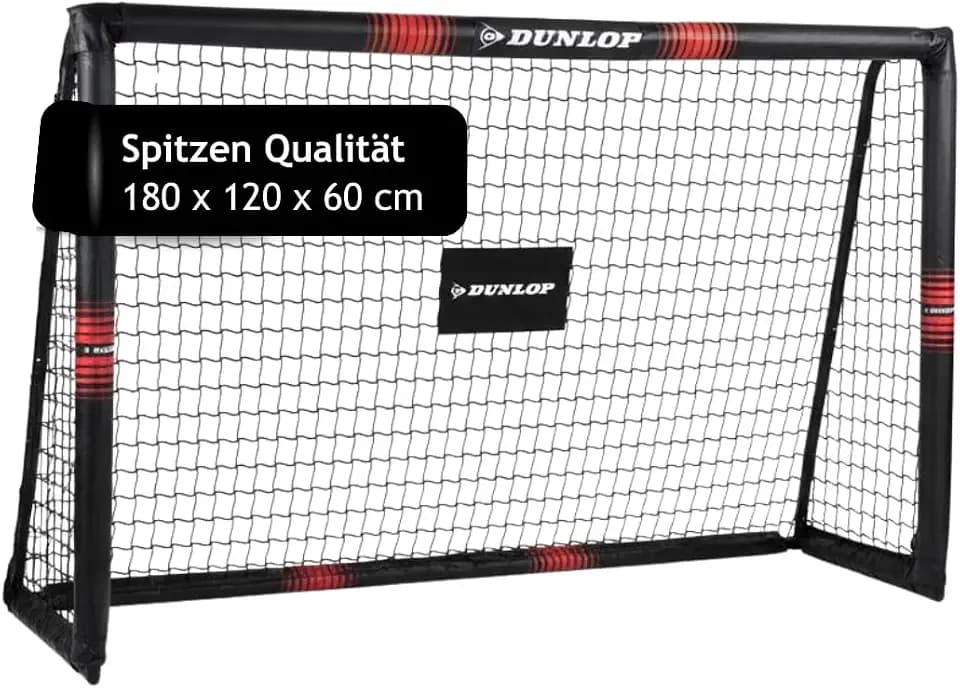 Dunlop Fußballtor - Fussballtor 300 x 200 x 90 cm - Fußball Tor - Fussballtore für Garten Kinder und Erwachsene - Fussball Trainingszubehör Innen und Außen - Metall - Schwarz/Weiß