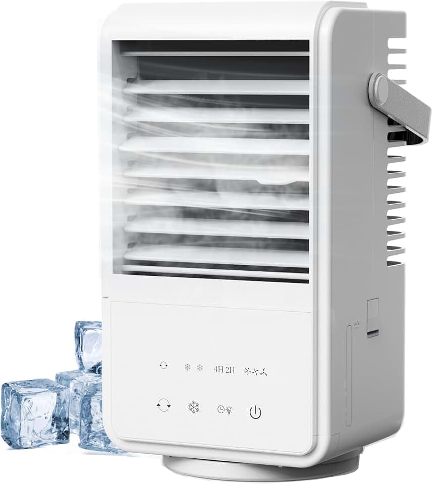Mobiles Klimaanlage,1.1L Klimagerät Tragbare Air Cooler 4 in 1 Persönlich Ventilator,2/4H Timer, 3 Geschwindigkeiten, 90°Oszillation