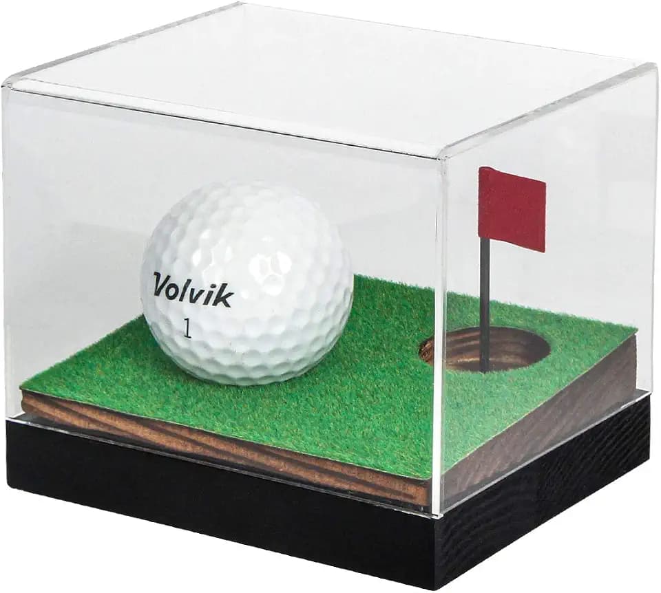 J JACKCUBE DESIGN Clear Acrylic Golf Ball Memorabilia Display Case, Dust Protection Transparent Holder Storage Box for Souvenir Golfball with Wood Base - MK650A