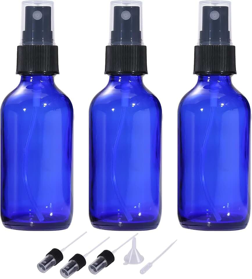 LIYUABU 60ml Sprühflasche Klein Glas,Glasflasche Blau,Kleiner feiner Nebelzerstäuber wiederverwendbare Reisesprühflaschen für ätherisches Öl,Haare,Aromatherapie,Parfüm,Reinigung(3 Stück)
