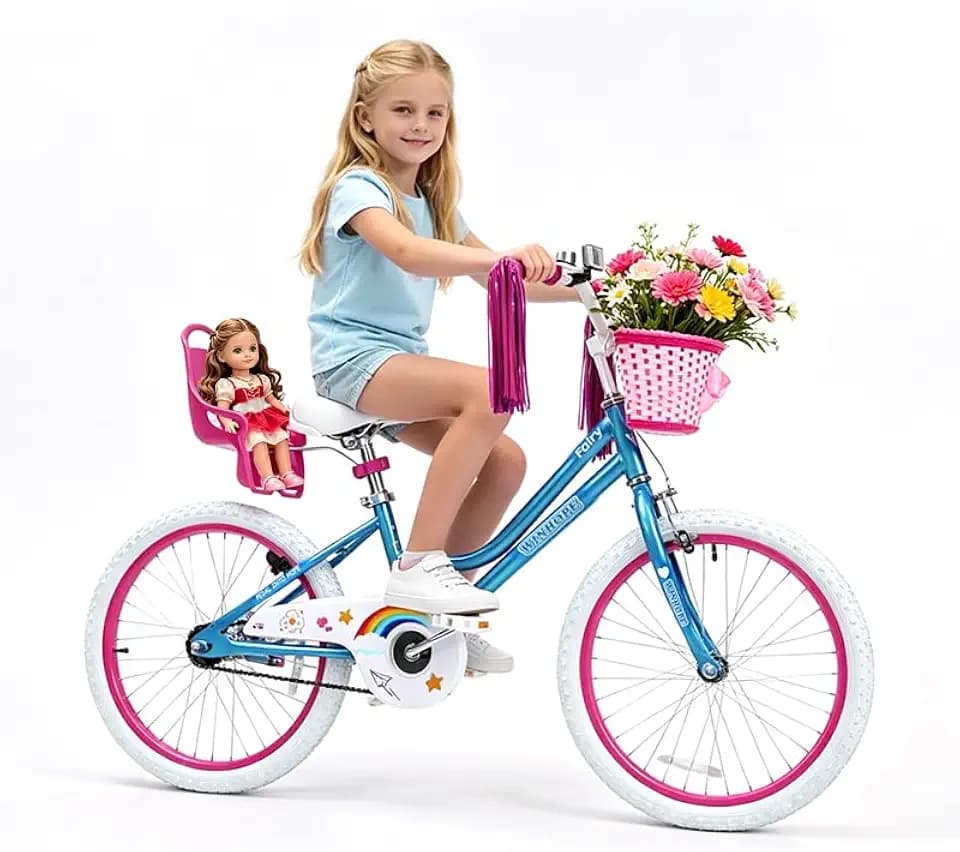 WinHope Fairy Girls Bike with Doll Seat, 12-20 Inch Kids Bike for Ages 2-12