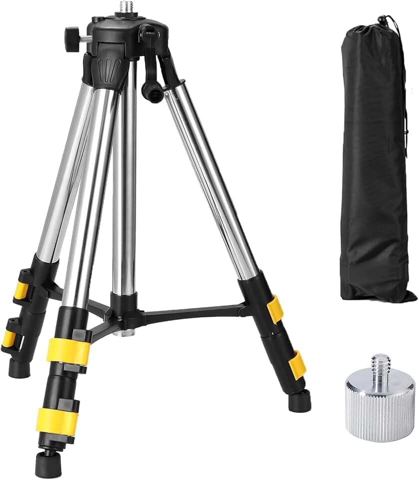 Stativ Laser Professional, 50-120 cm Baustativ Stützen Höhenverstellbar Laser Sativ mit 5/8"-11 Außengewinde und 1/4"-20 Gewinde Adapter, inkl. Laserstativ Tragetasche