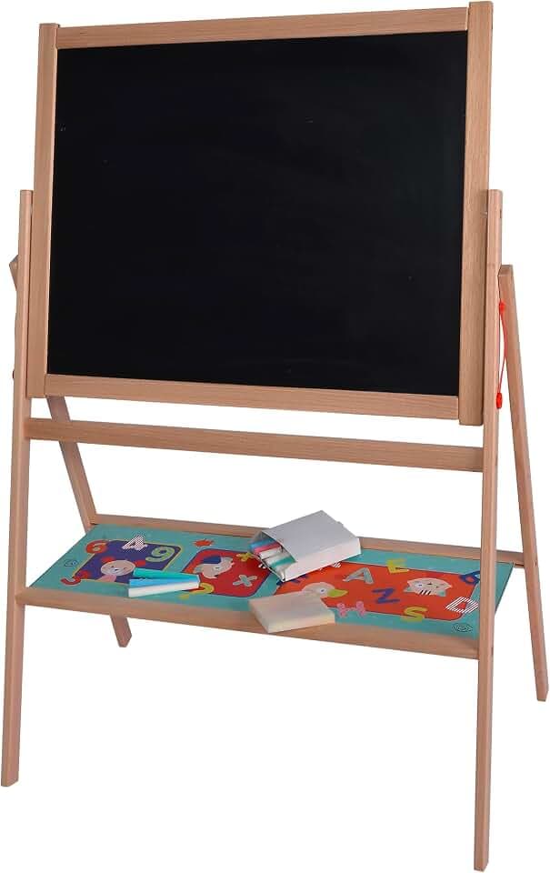 Eichhorn - Standtafel, Kindertafel mit 10 Kreiden, 1 Stift und Schwamm, zweiseitig beschreibbar, mit Ablage, drehbar, 13 teilig, 58x86 cm, aus Buchenholz, ab 3 Jahren, Bunt, 100002588
