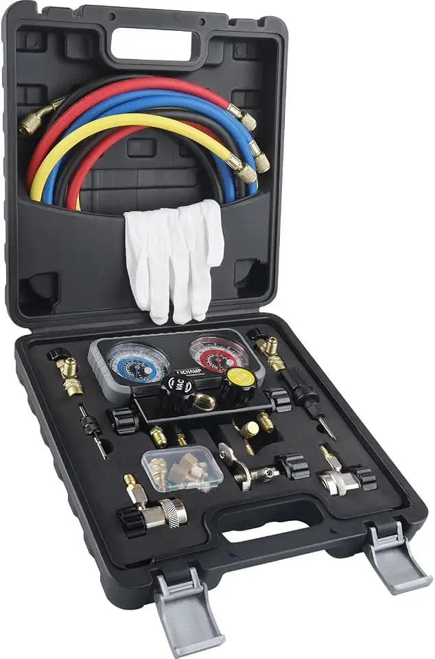 Lichamp HVAC R410A Manifold Gauge Set AC R134A, Freon R32 410A 134A Diagnostic Manifold Gauge with Hose Kit Air Conditioner Refrigerant Recharge Kit