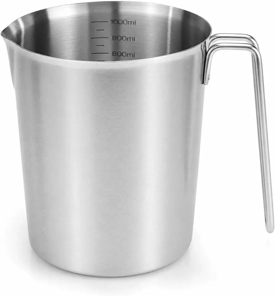 QWORK 32 Oz 304 Stainless Steel Measuring Cup – 1000mL Graduated Pitcher with Handle and Pour Spout for Baking, Milk Frothing Measurement – Heavy Duty Metal Measuring Beaker