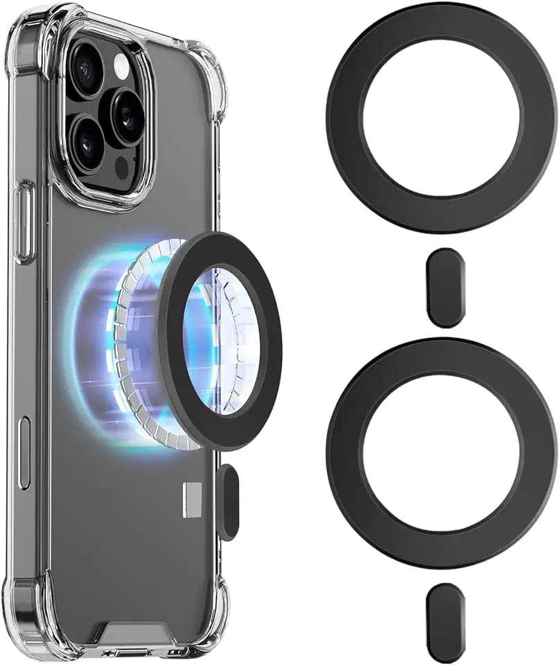 KALAPOP for Magsafe Magnet Sticker,2PCS,Magnetic Adapter Ring for Phone Cases&Wireless Charging,Mag Safe Accessories,Compatible with iPhone 16/15/14/13,Galaxy S24/S23/S22/Ipad/Kindle (Black 2PCS)