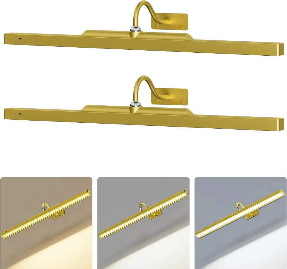 2 Pack Picture Art Lights - 24 Inch 6000mAh Gold Cordless Battery Powered Art Light with Dimmable Remote for Living Room, Artwork & Dartboard