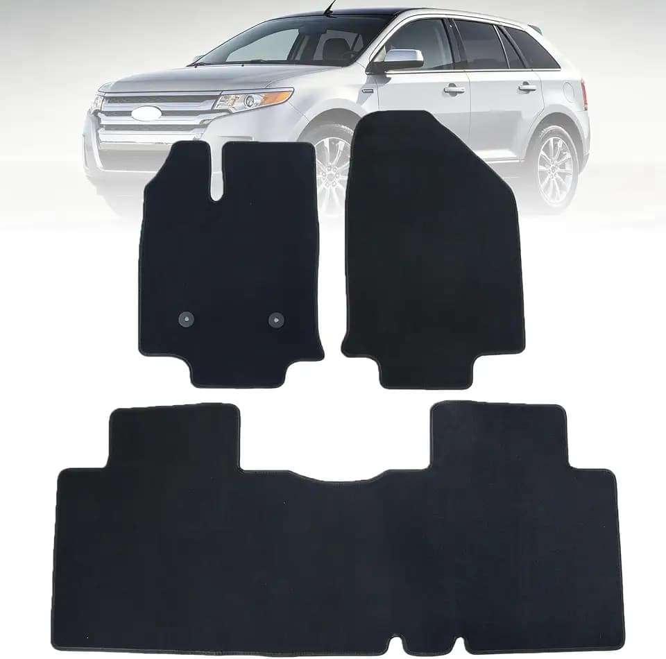 GXARTS Custom Fit Velour Floor Mats Compatible with Ford Edge Limited SEL SE Sport 2007-2013 | 4-Piece Full Set, Waterproof All-Weather Protection, with Anti-Slip Buckle, Black Carpet Floor Liners