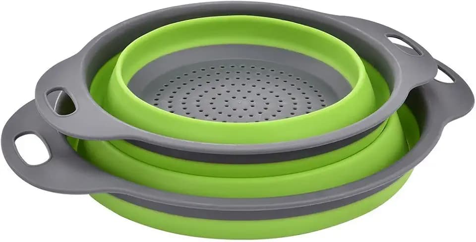 ZUOFENG Faltbarer Seiher Sieb, Küche Silikon Klappbar Abtropfsieb Nudelsieb, Umweltfreundlich Non-Toxic Leicht zu Reinigen, 2 Größe Einschließlich 8 Und 9,5 Zoll. (Grün)