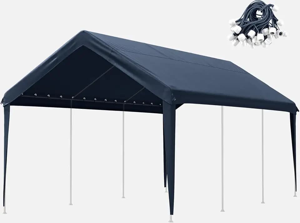 10 X 20 Ft Canopy Replacement Cover Heavy Duty Waterproof UV & Tear Resistant Car Tarp Canopy Tent Garage Top Shelter Oxford Cover with Ball Bungees (Frame is Not Included)