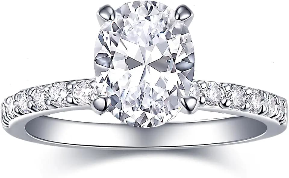 2CT Oval Cut Travel Engagement Rings for Women, Waterproof 18K White Gold Plated Sparkle CZ Wedding Band Promise Rings for Her, Anniversary Bridal Ring Set Valentine's Gifts 2PCS, Size 4-11