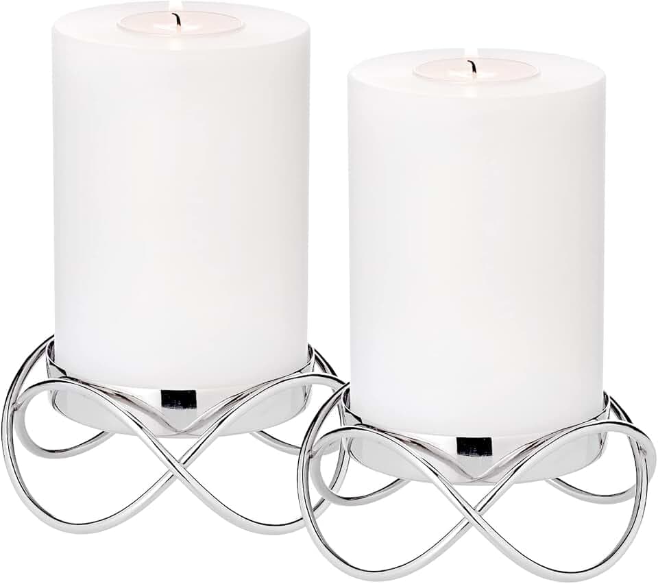 EDZARD Kerzenhalter Bastia 2er-Set (Ø 13 cm, H 4,5 cm), Edelstahl