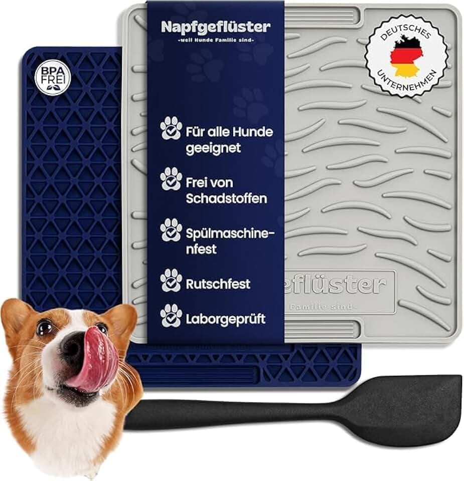 Schleckmatte Hund & Katze – Leckmatte aus Silikon mit starken Saugnäpfen – Beschäftigung & Anti-Schling Napf – Für Welpen, kleine & große Hunde – Spülmaschinenfest & lebensmittelecht