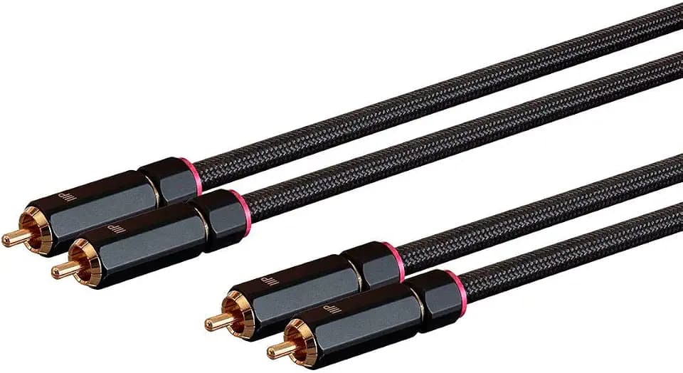 Monoprice Male RCA Two Channel Stereo Audio Cable - Gold Plated Connectors, Double Shielded, 6 Feet, Black - Onix Series