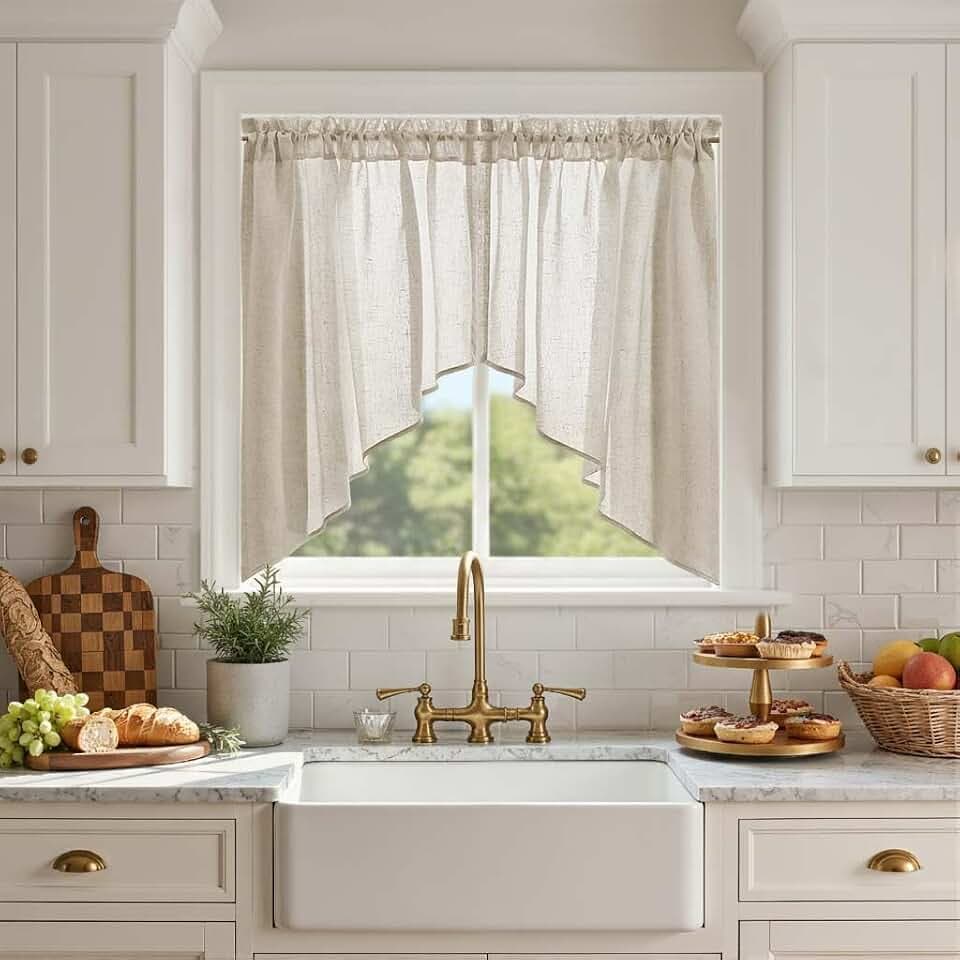 jinchan Swag Valance for Windows 36 Inch Length Farmhouse 2 Panels Beige