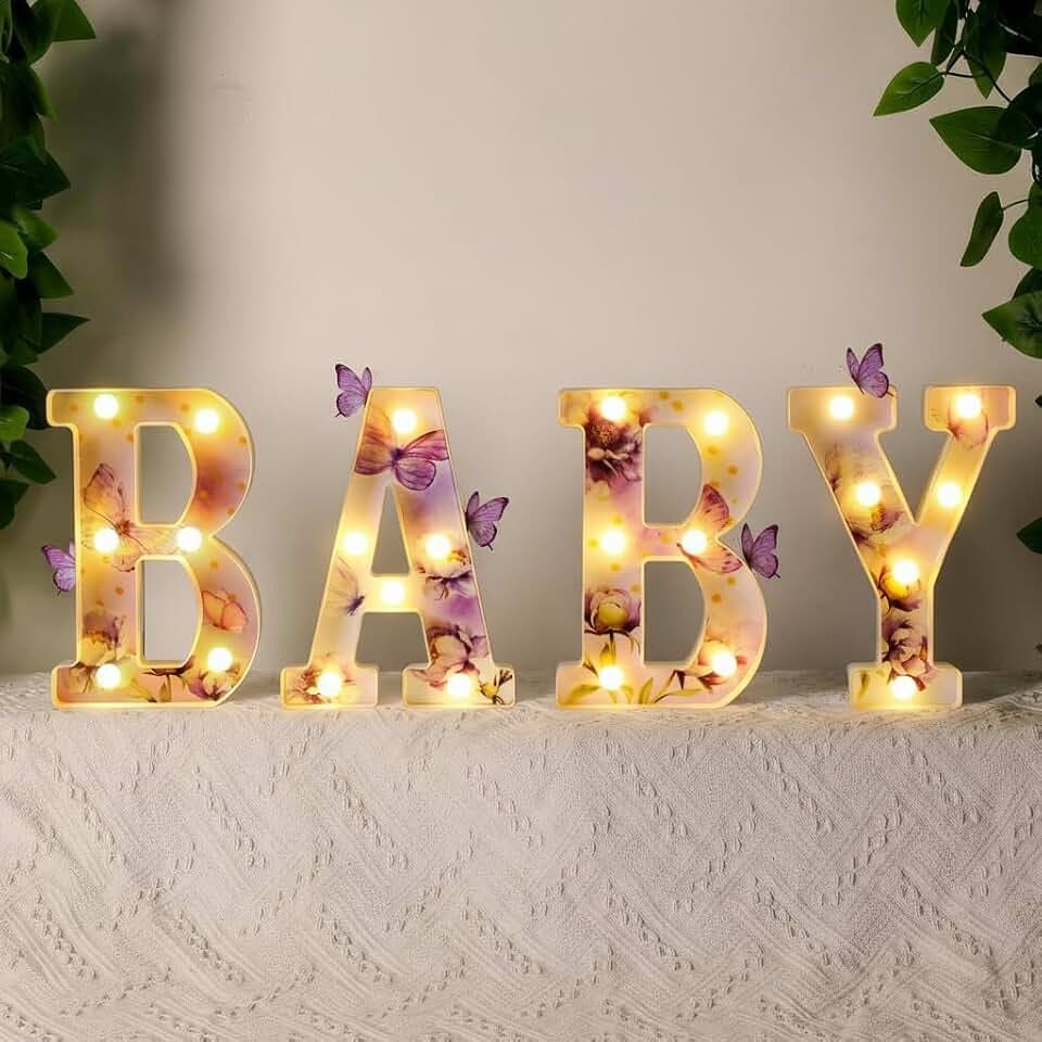 Realspring Baby Shower Sign Marquee LED Letters, Baby, Butterfly