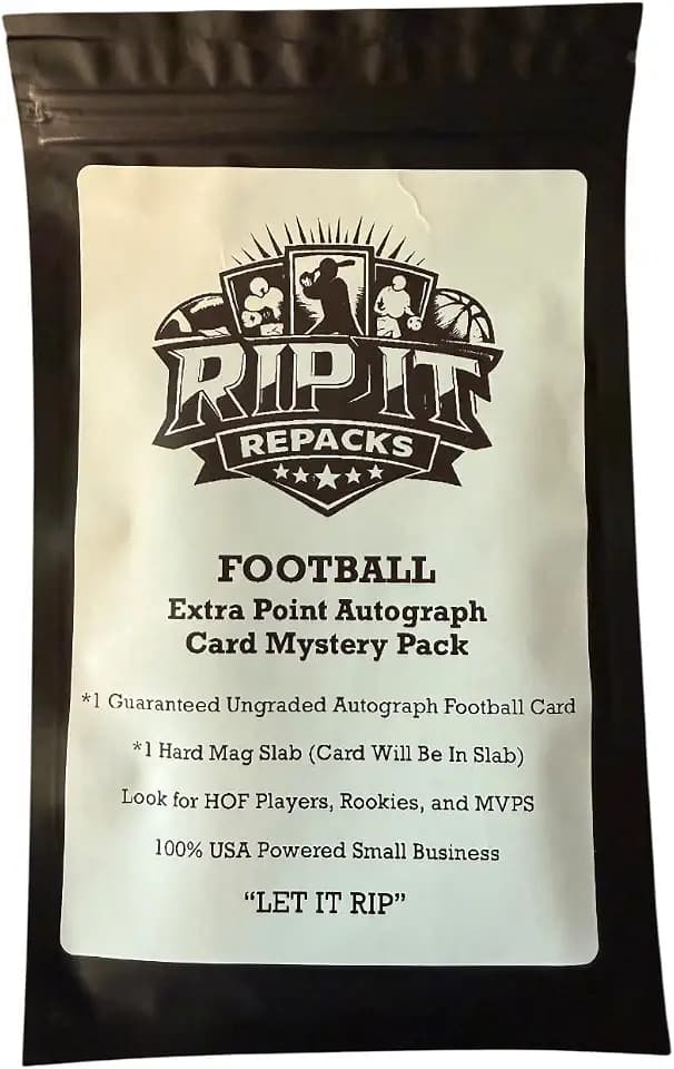 RIP IT REPACKS Football Extra Point Autograph Card Mystery Pack, 1 Ungraded Autograph Card, 1 Hard Mag Slab