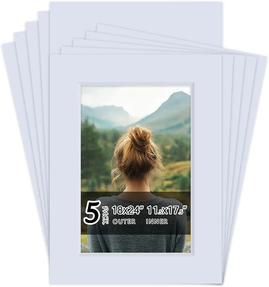 Falling in Art 5Pack Acid Free 18x24 White Picture Mats Board Kit for 12x18