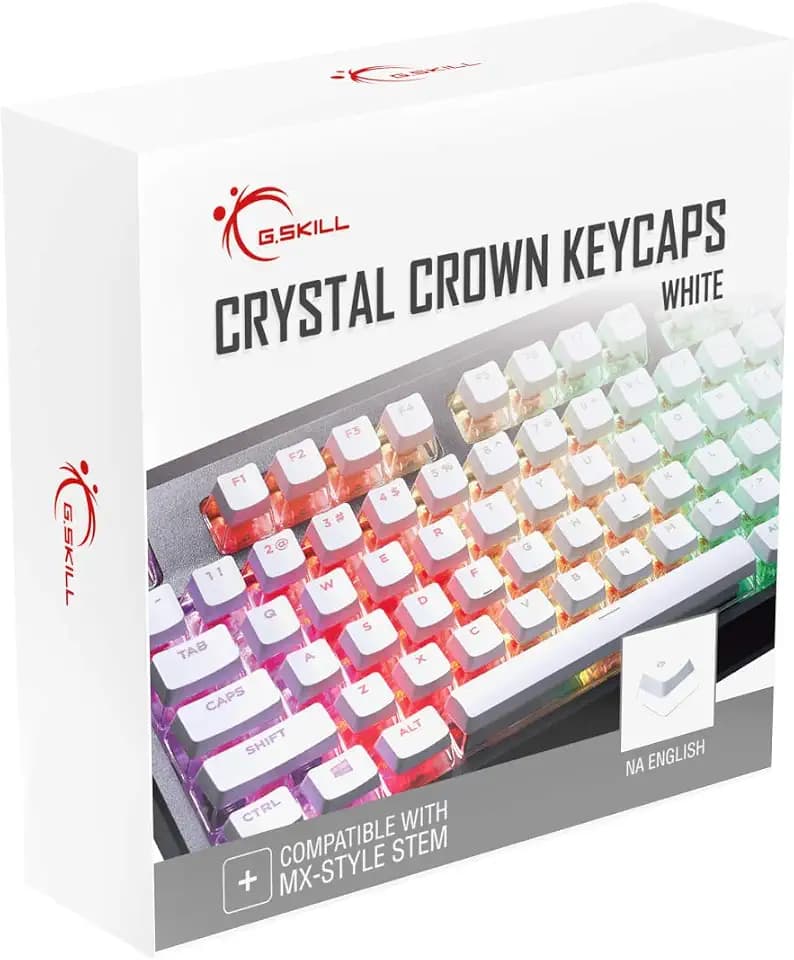 G.Skill Crystal Crown Keycaps - Keycap Set with Transparent Layer for Mechanical Keyboards, Full 104 Key, Standard ANSI 104 English (US) Layout - White