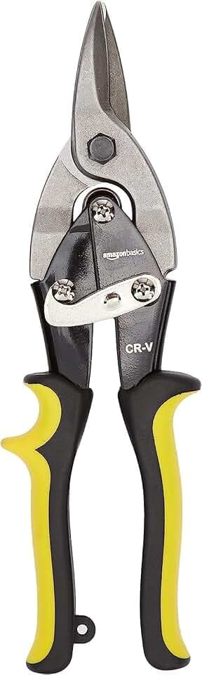 Amazon Basics Straight Cut Aviation Tin Snips, Metal Cutters with Safety Latch