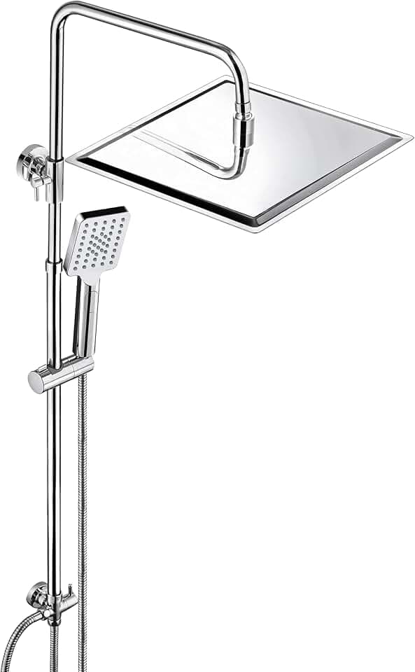 JOHO Duschset ohne Armatur, Chrom Duschstangeset Duschsäuleset, Regendusche Duschsystem Wassersparend mit Duschkopf aus rostfreiem Edelstahl 30x30cm eckig