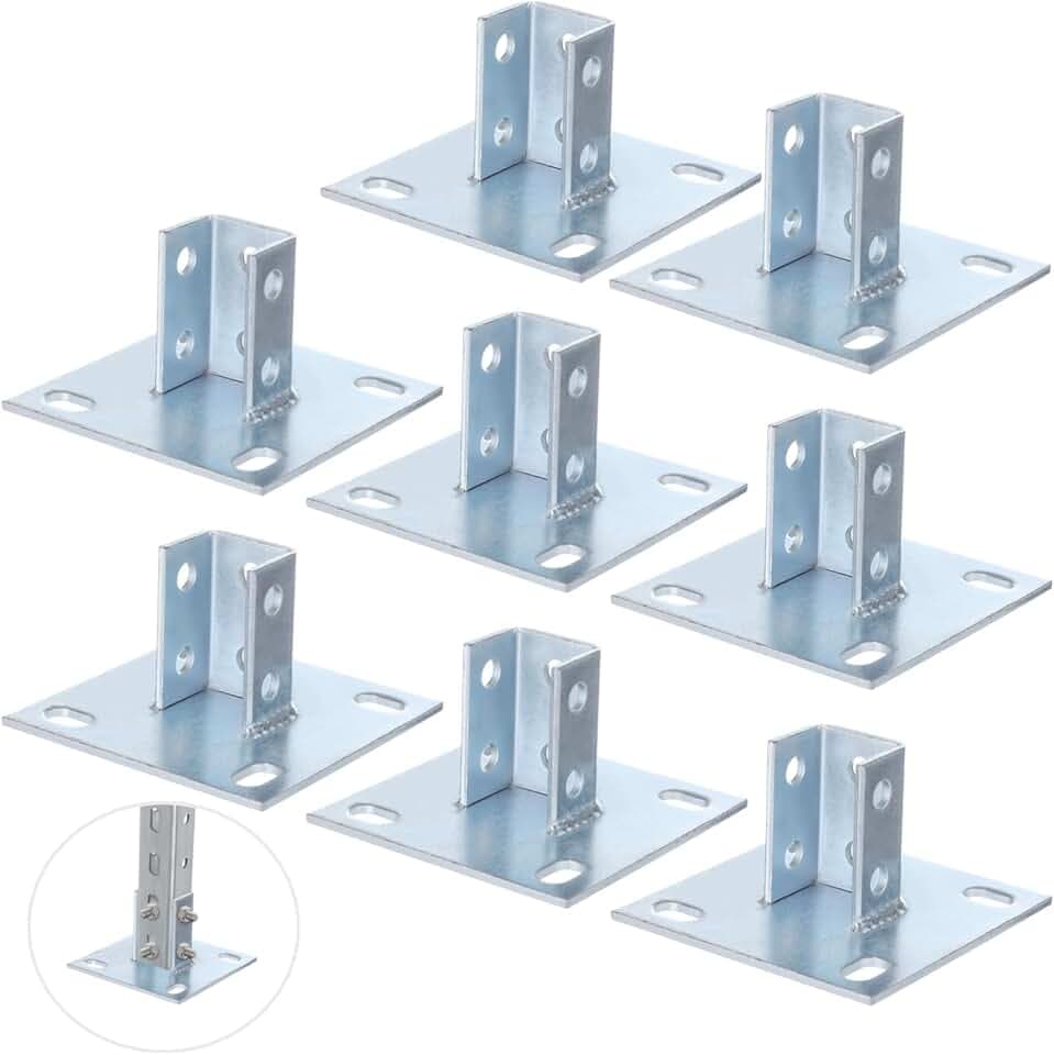 8 PCS U-Shape Strut Post Bases, 1-5/8 in Square Channel, 5.7 x 5.7 in Panel