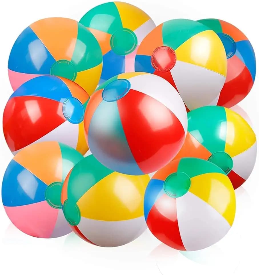 Coogam Inflatable Beach Ball Classic Rainbow Color Birthday Pool Party Favors Summer Water Toy Fun Play Beachball Game for Kid Boys Girls 8 to 12 Inches from Inflated to Deflated (10 PCS)