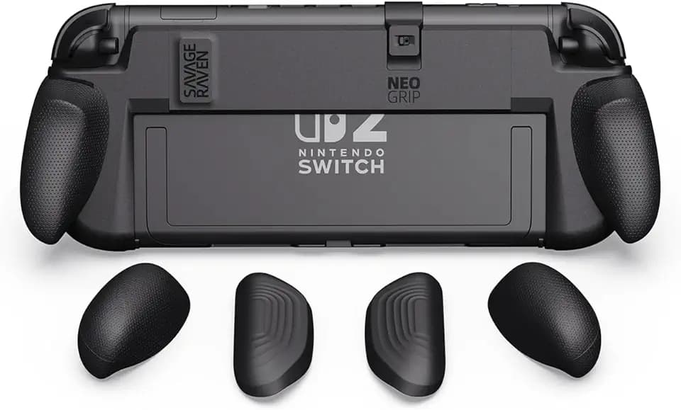 Savage Raven by Skull & Co. NeoGrip: an Ergonomic Grip Hard Shell with Replaceable Grips [to fit All Hands Sizes] for Nintendo Switch 2 - Black