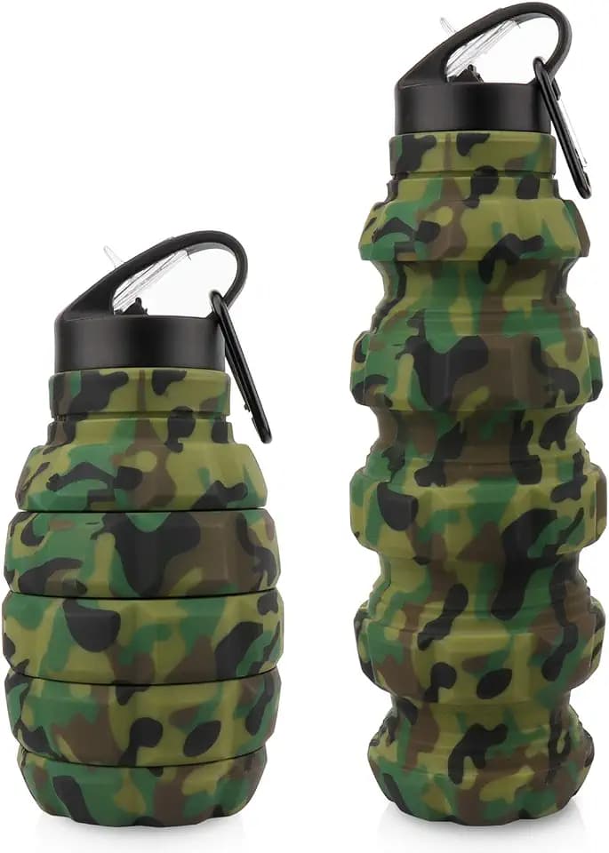 Faltbare Trinkflasche Granate 580ml, BPA-Frei, Wasserflasche auslaufsicher, aus Silikon lebensmittelecht, Sportflasche für Fahrrad, Sport, Festival mit Karabinerhaken