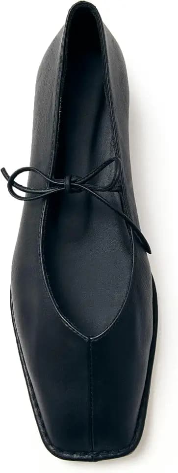 Women's Lace Up Ballet Flats Square Toe Bow Tie Mary Jane Flat Shoes