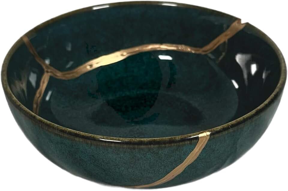 Emerald Green Kintsugi Bowl, Gold Repair Ceramic Pottery, Kintsugi Pottery for wellness and reconnection, Ceramic Japanese Pottery for Decoration, Traditional Japanese Decor
