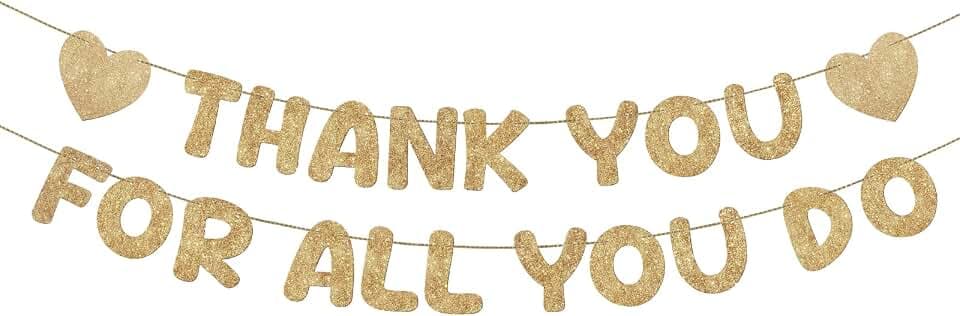 Fulmoon Pre Strung Thank You for All You Do Glitter Banner, Champagne Gold