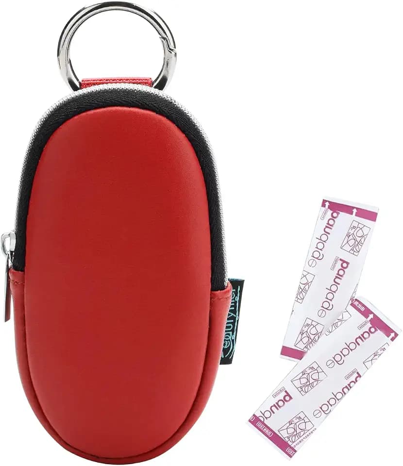 Beautyflier Storage Bag for Band-Aid Flexible Fabric Bandages, Portable PU Case for First Aid Bandage, Travel Case with Keychain, Holds 10 Aid Band, Fits Travel (Red)