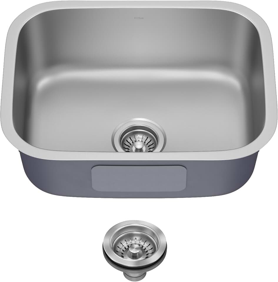 Kraus 23 Inch Stainless Steel Kitchen Sink, Durable 18 Gauge Single Bowl Kitchen Sinks Undermount, KBU12