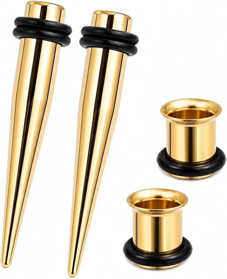 1G 7mm 9mm Ear Tapers Gauges Kit – Stainless Steel Ear Stretching Taper Plugs with Silicone O-Rings for Men Women Piercing Jewelry, Gauge Size Between 0g(8mm) and 00g(10mm)
