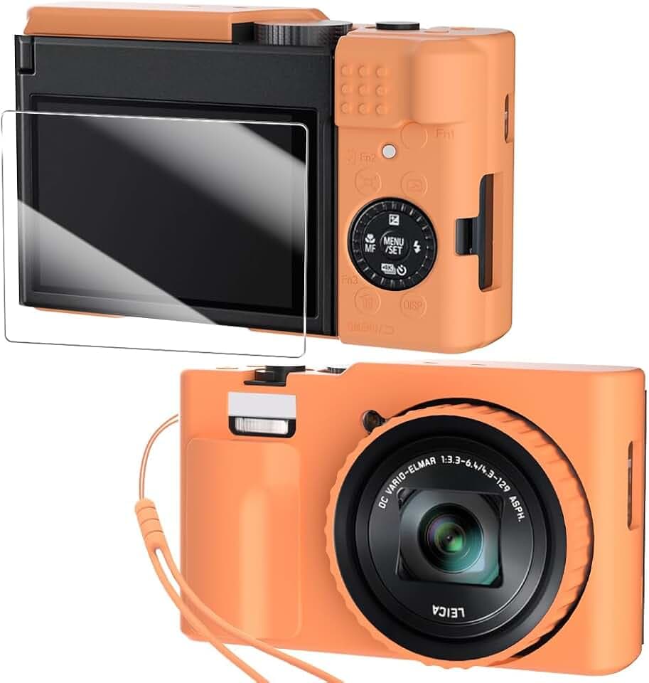 Silicone Case for Panasonic LUMIX ZS99 Digital Camera with with Removable Lens Cover and Screen Protector and a Lanyard for Panasonic LUMIX ZS99 Accessories -(Orange)