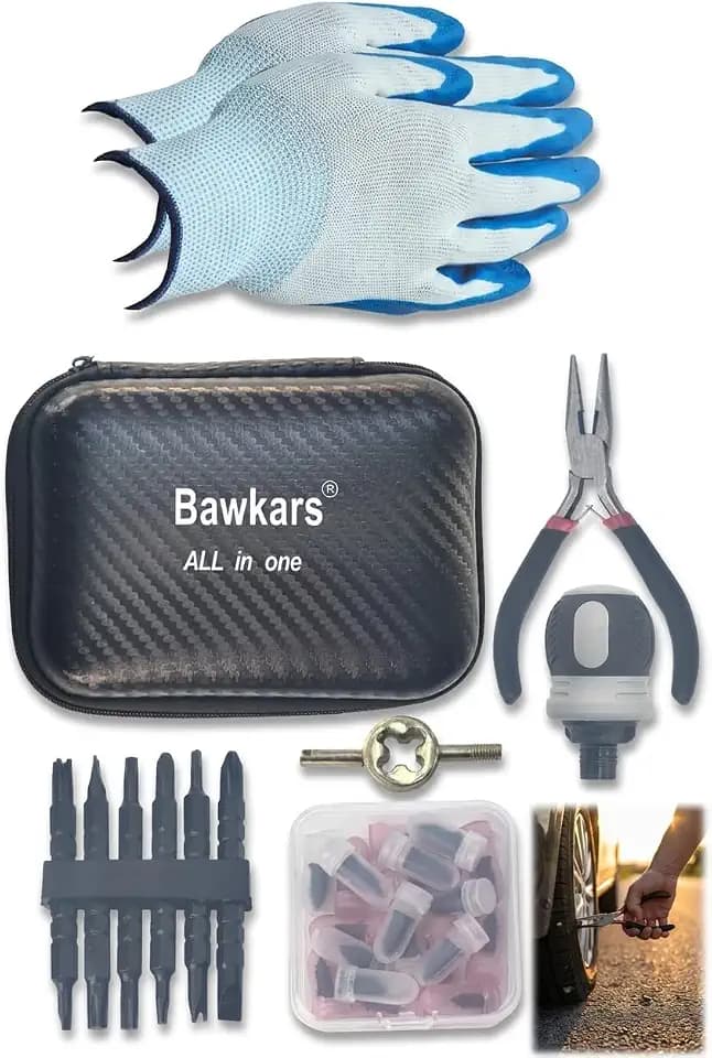 Tire Repair Rubber Nail Kit with Ratcheting Screwdriver, Needle-Nose Pliers & Organizer Case, Fast Self-Service Tool for Car, Truck, Motorcycle, Tractor Tire Puncture Repair