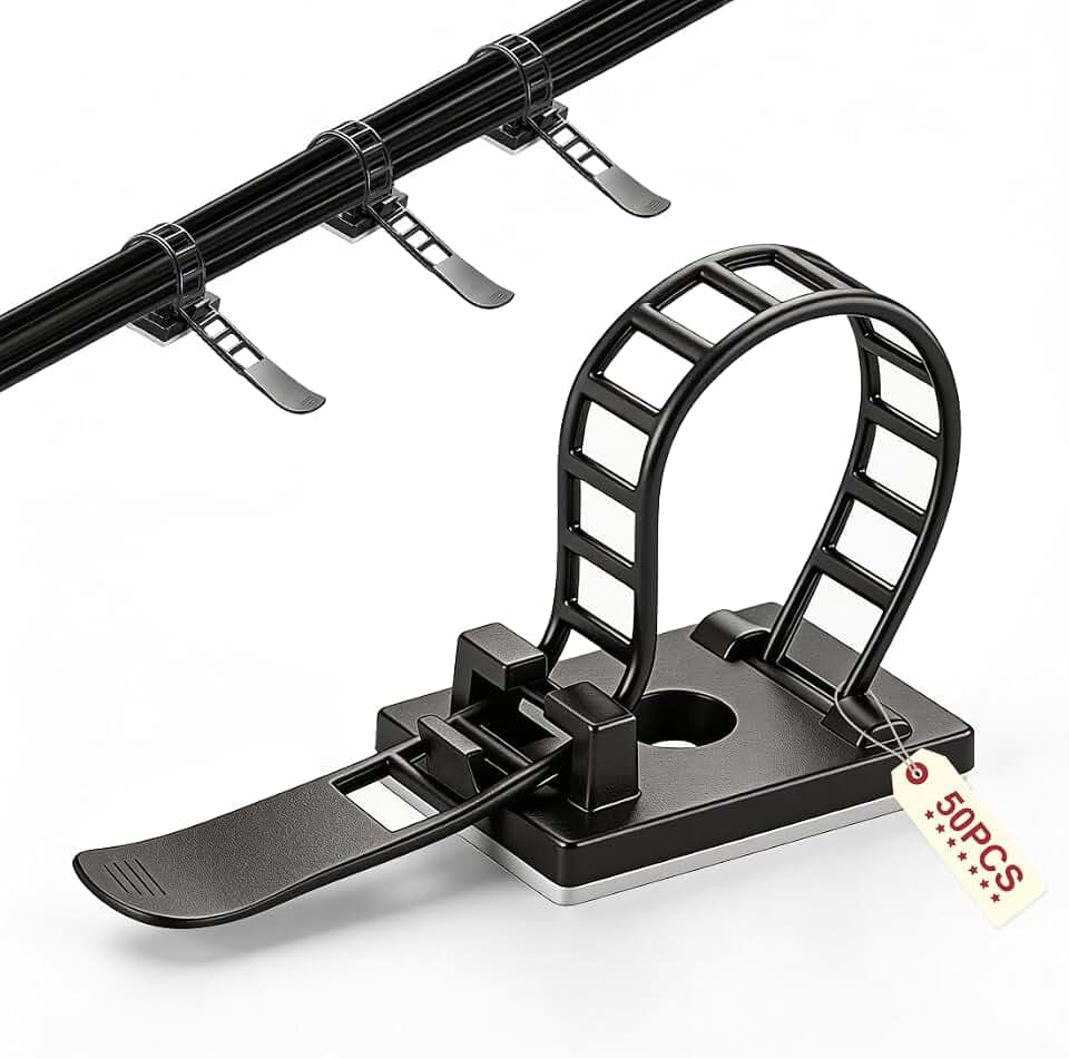 50 Stück Kabelhalter Selbstklebend, Kabelclips Kabelklemmen, Verstellbare Kabelbinder, Kabelführung Kabelschellen Cable Holder für Zuhause Büro und Werkstatt