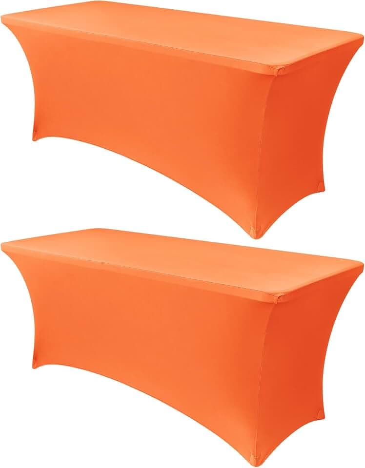 Obstal 8ft Stretch Spandex Table Cover for Folding Tables, 2 Pack, Orange